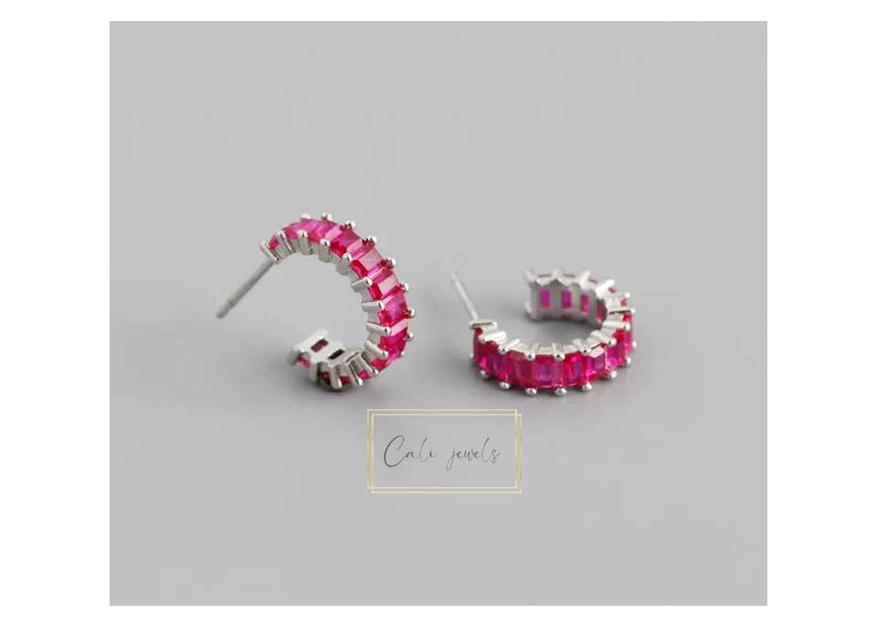 HOOPS ZIRCONI FUCSIA ARGENTO