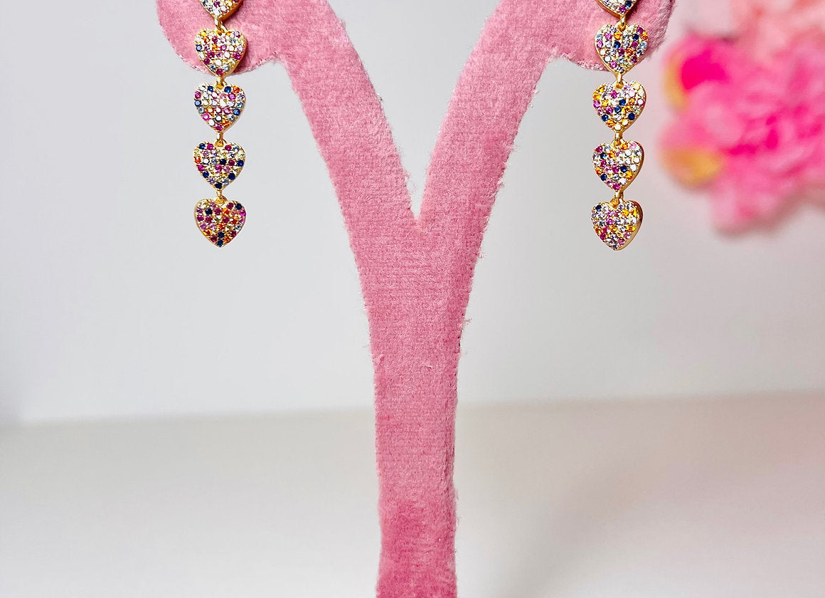 ORECCHINI CUORI PENDENTI RAINBOW PLACCATO ORO