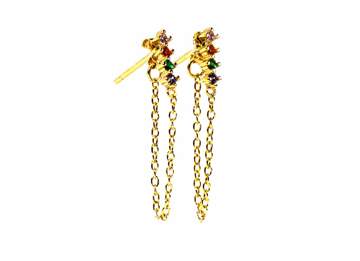 ORECCHINI STICK FILO RAINBOW ORO