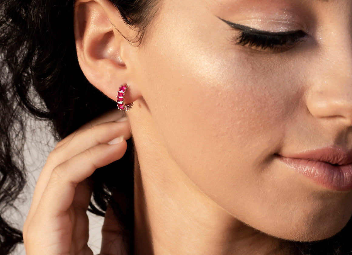 HOOPS ZIRCONI FUCSIA ARGENTO