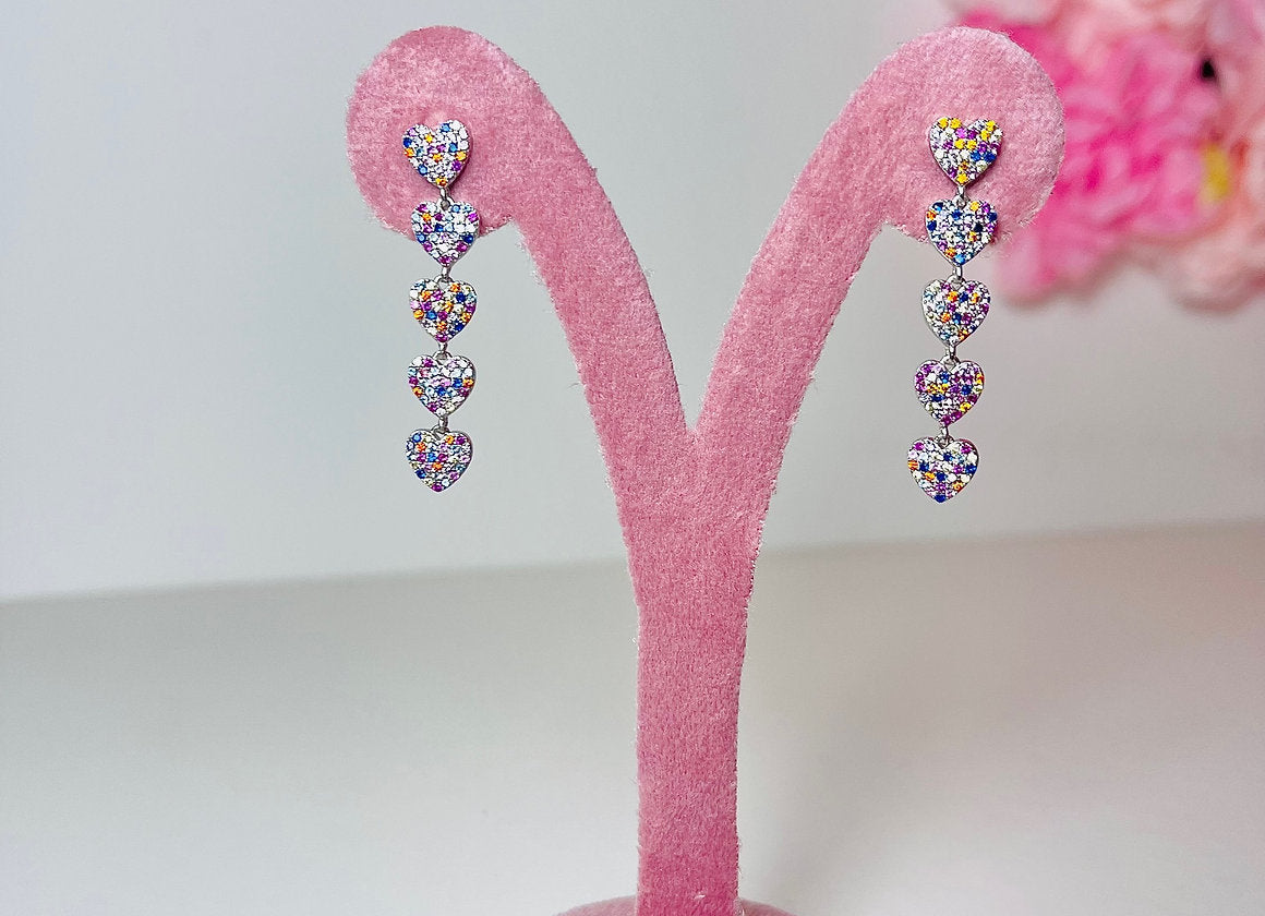 ORECCHINI CUORI PENDENTI RAINBOW ARGENTO