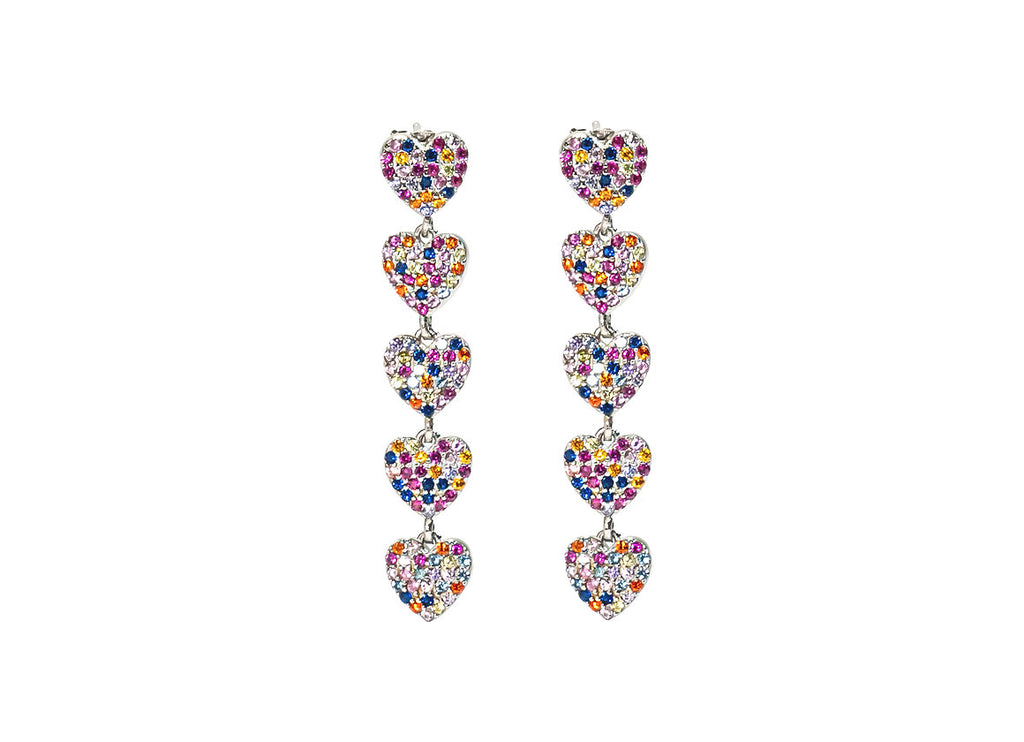 ORECCHINI CUORI PENDENTI RAINBOW ARGENTO