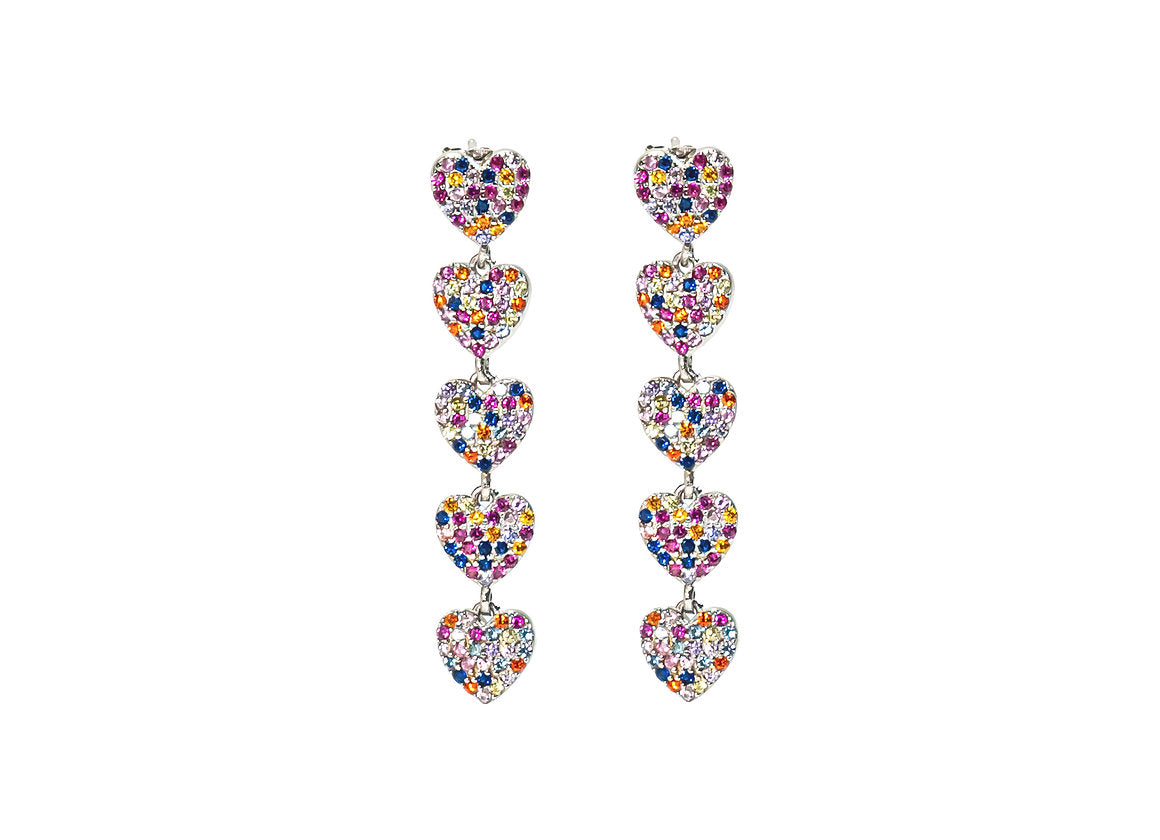 ORECCHINI CUORI PENDENTI RAINBOW ARGENTO