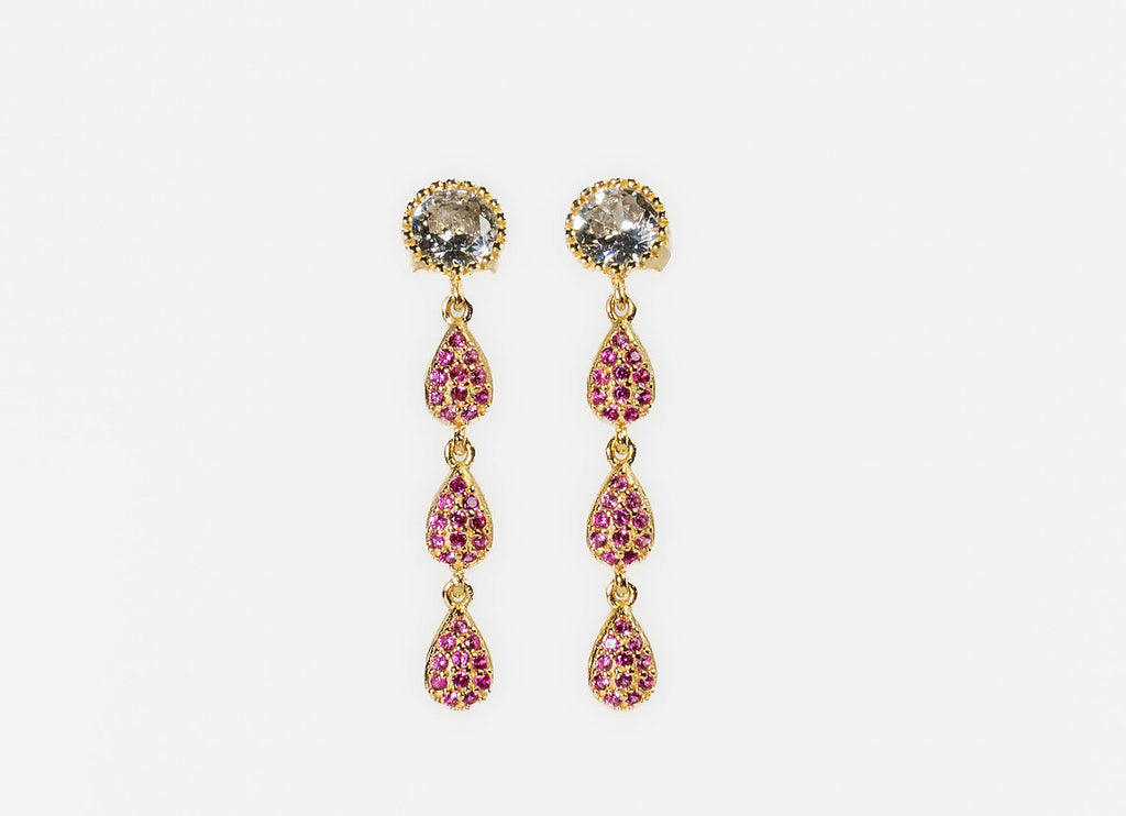 ORECCHINI PENDENTI OTTAVIA FUCSIA, ORO