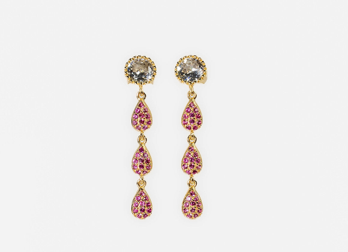 ORECCHINI PENDENTI OTTAVIA FUCSIA, ORO
