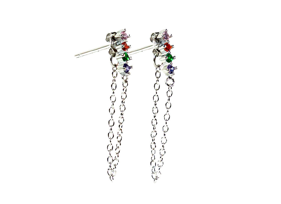 ORECCHINI STICK FILO RAINBOW ARGENTO