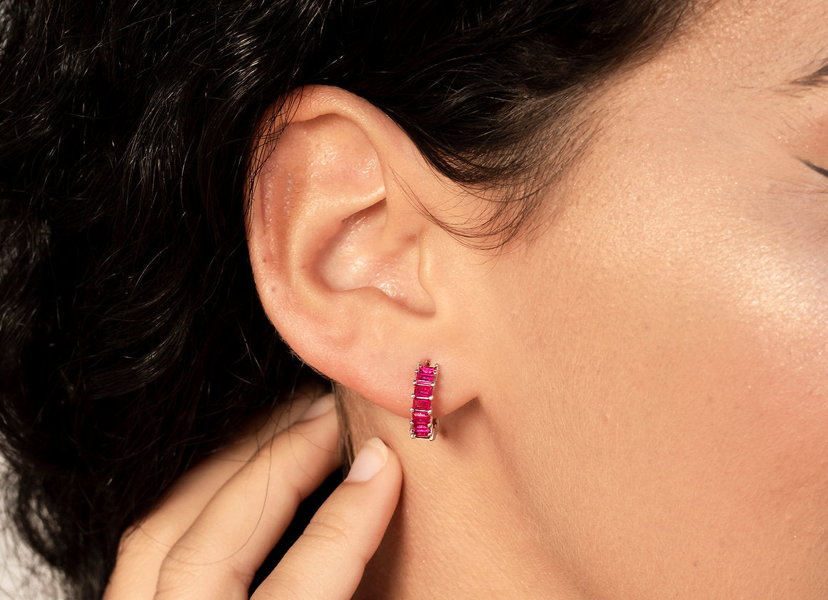 HOOPS ZIRCONI FUCSIA ARGENTO