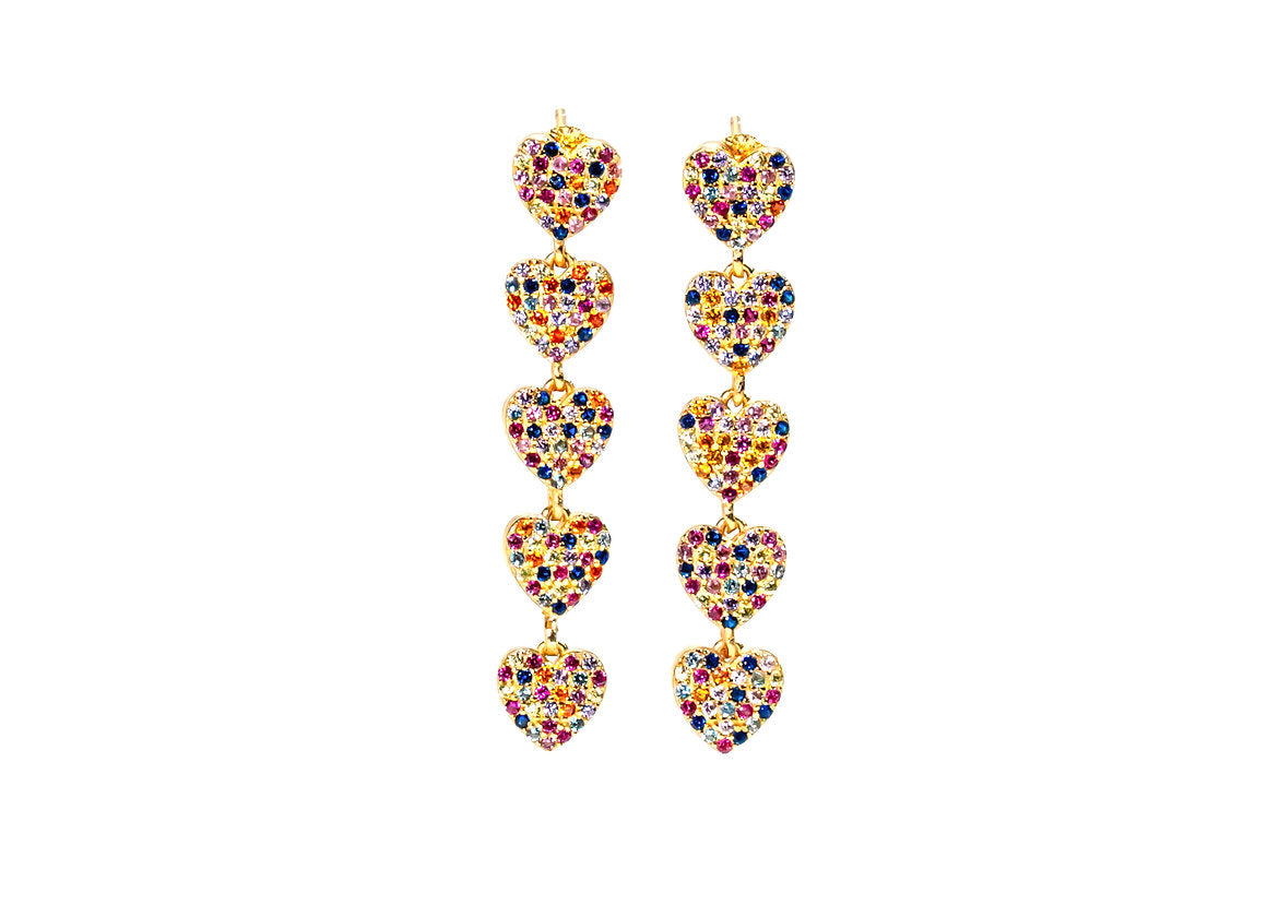 ORECCHINI CUORI PENDENTI RAINBOW PLACCATO ORO